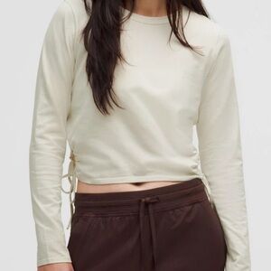 Lululemon cinched cut out long sleeve cotton Women's Top in shade bone size M